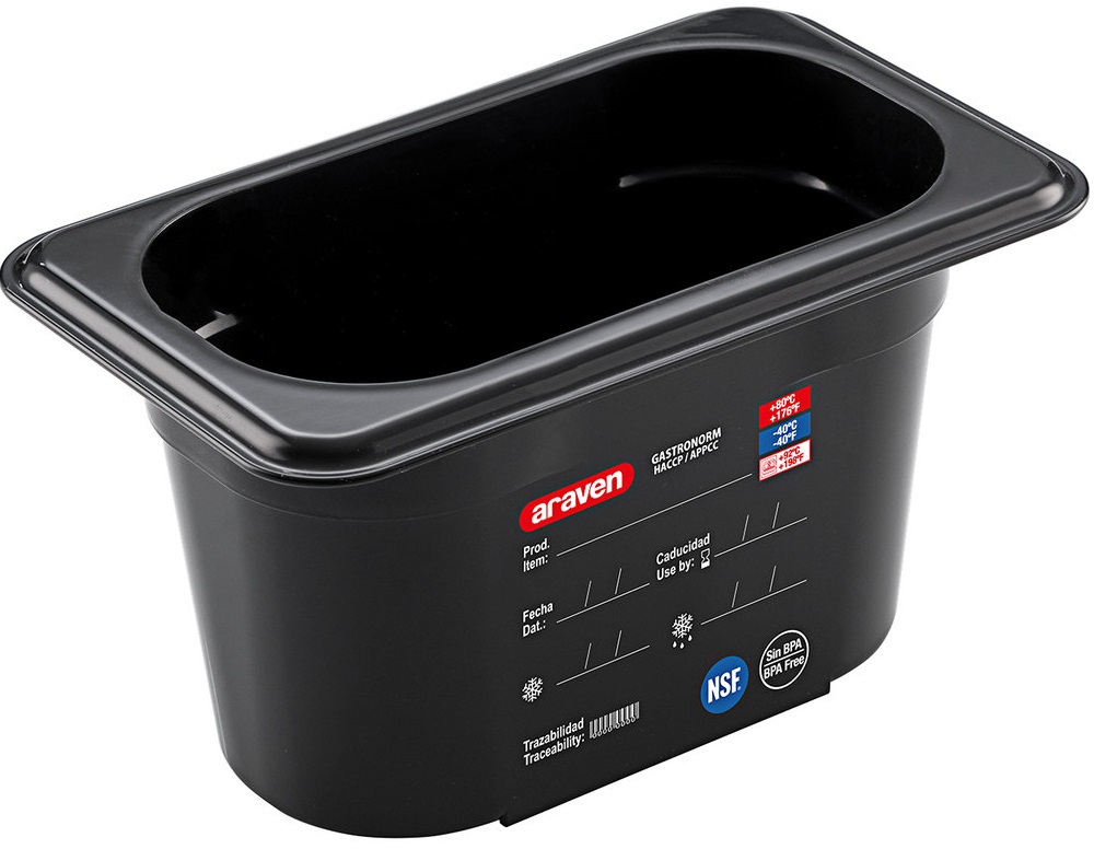 Conjunto de 6 Caixas Herm�ticas sem BPA em Preto GN1/9 de 0,9L